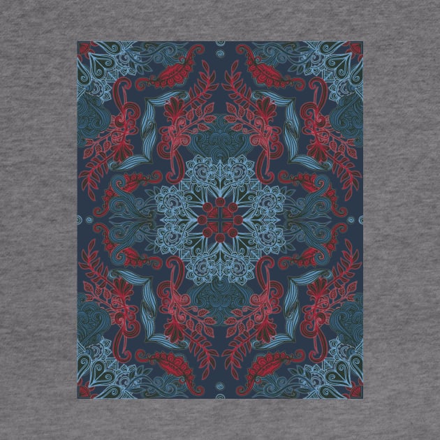 Vintage Fancy - a Pattern in Deep Teal & Red by micklyn